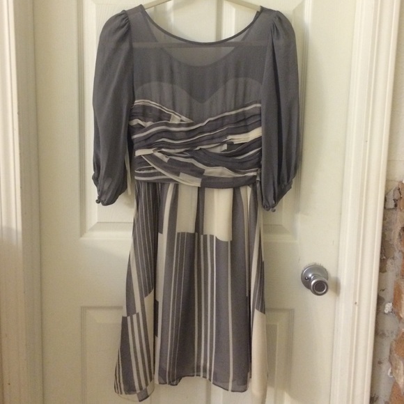 Moulinette Soeurs Sz 4P Gray Cream silk dress - Picture 4 of 4