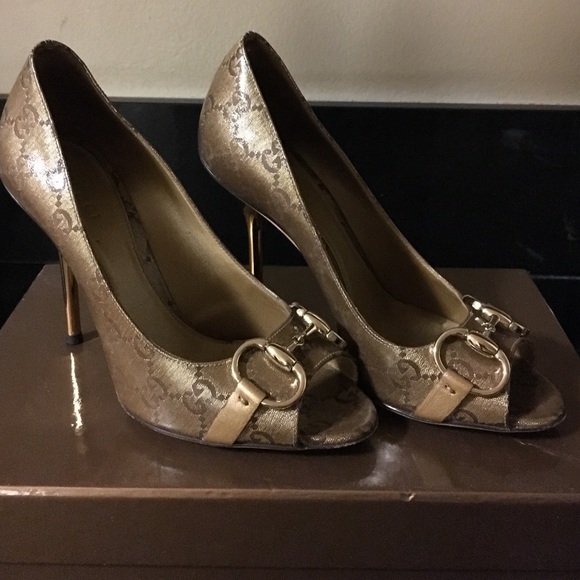 Gucci High Heel- Crystal GG LAM/Nappa Metallic 5.5