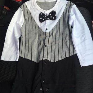 Bow tie tuxedo suit boys romper