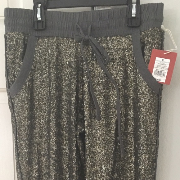 Sequined Sweatpant Trousers- greenish gold- NWT