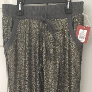 Sequined Sweatpant Trousers- greenish gold- NWT