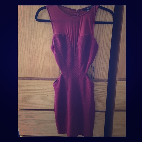 Sexy wine mesh dress with side cutouts