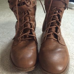 Tan combat boots