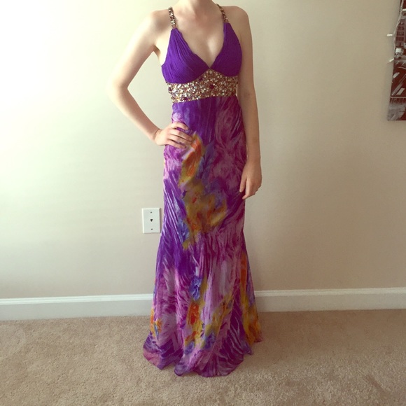 Glamorous Purple and Gold Prom Dress - Picture 1 of 4