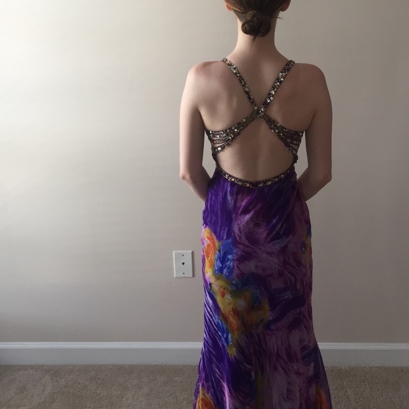 Glamorous Purple and Gold Prom Dress - Picture 2 of 4