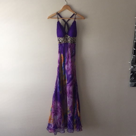 Glamorous Purple and Gold Prom Dress - Picture 4 of 4