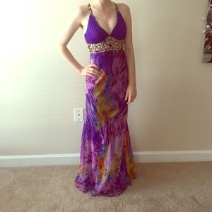 Glamorous Purple and Gold Prom Dress