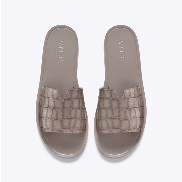 SOLD VINCE Croc-Embossed Turner Slides - Picture 3 of 4