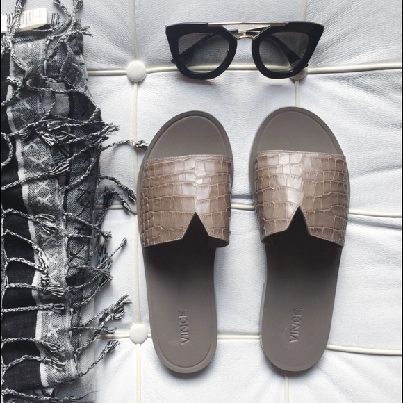 Vince Shoes - SOLD VINCE Croc-Embossed Turner Slides