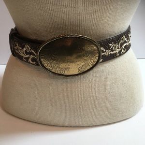 Embroidered Brown Leather Belt