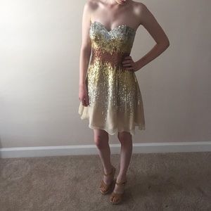 La Femme Ombré Gold Sequin Prom Dress