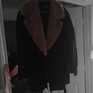 Leather jacket with faux fur