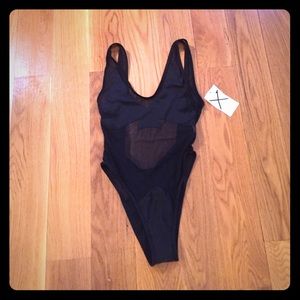 mesh one piece bathing suit in black