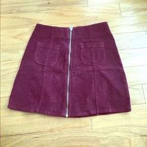 Brandy Melville burgundy corduroy zipper skirt