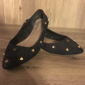 forever 21 black flats with gold heart studs