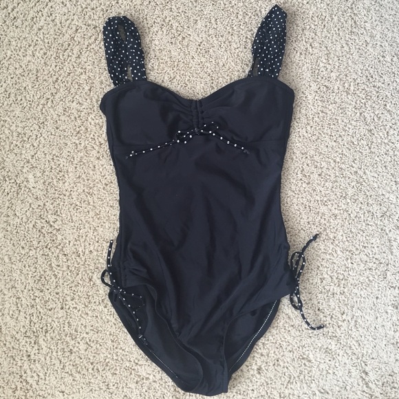 Black One-Peice, polka dot accents