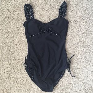 Black One-Peice, polka dot accents