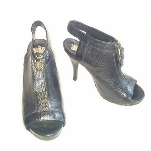 Juicy Couture black leather zip peep toe size 6