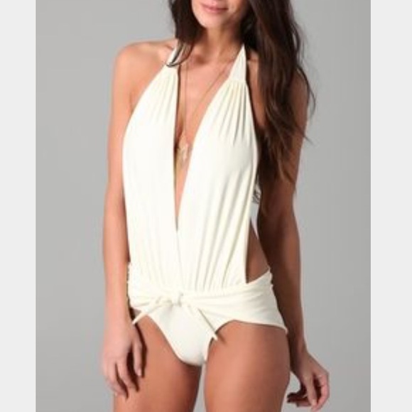 Thayer white halter monokini,one piece bathingsuit