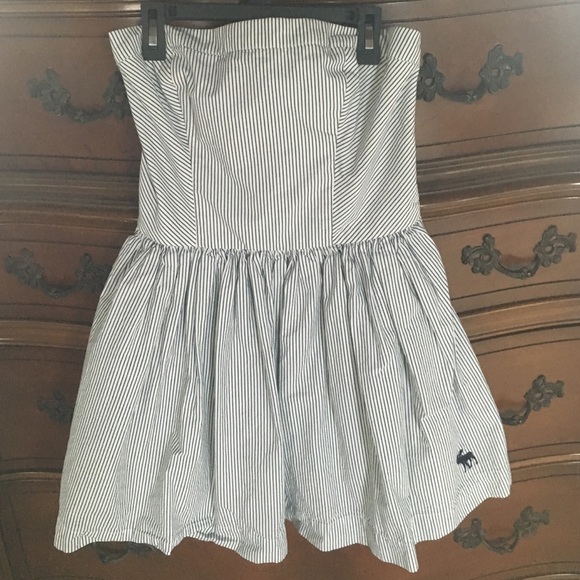 Navy blue and white striped mini dress