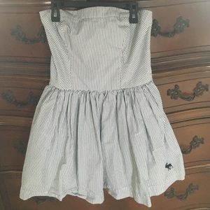 Navy blue and white striped mini dress