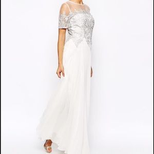 ASOS White Maxi Gown/Dress Silver Lace