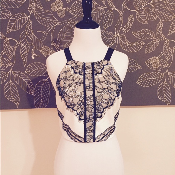 Lush Black & White Lace Crop Top