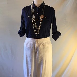 White Linen Wide Leg Pants