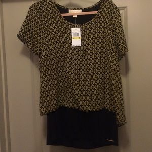 NWT Michael Kors Two Layer Shirt Gold and Black