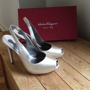 Ferragamo Satin Pumps. Wore once for a wedding!