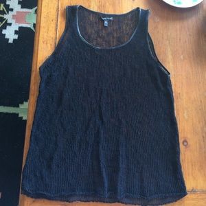 Eileen Fisher mesh leather trimmed tank top
