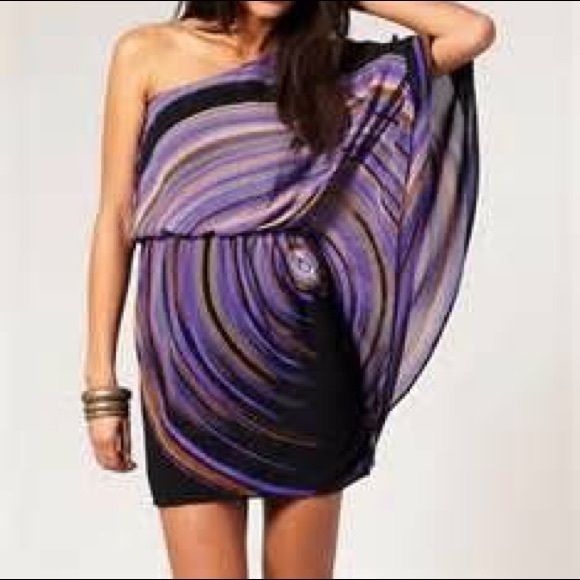 🎉ASOS purple swirl print one shoulder dress