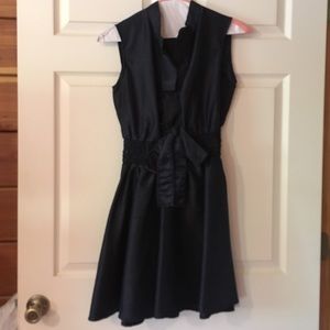 Navy DuPioni silk dress with bow