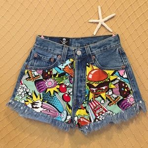 Vintage Junk Food Print High Waisted Shorts
