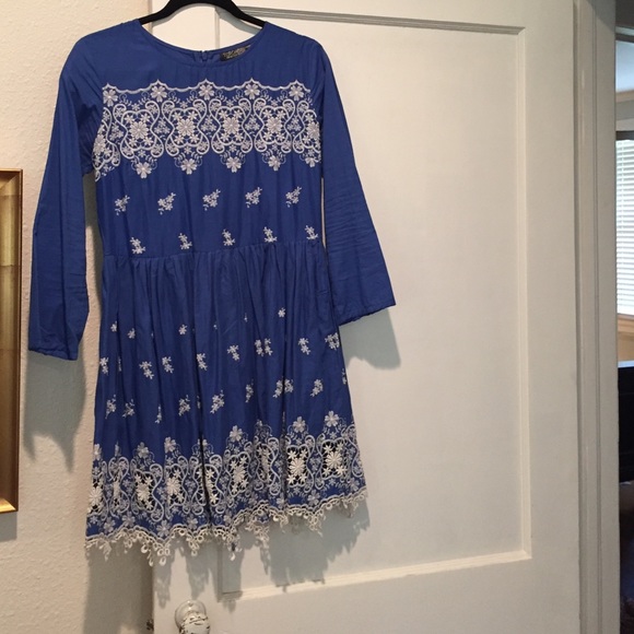 Top shop blue embroidered dress