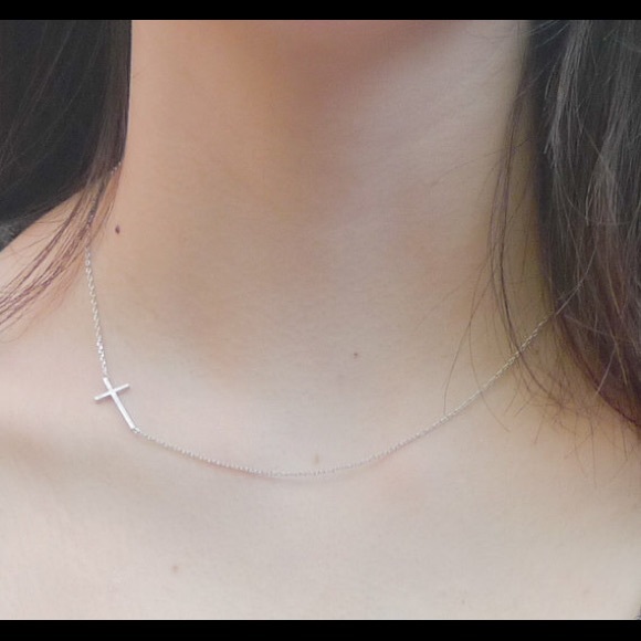 Celebrity Style Silver Sideways cross necklace - Picture 2 of 2