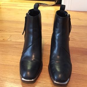 Aldo black leather side zip boots w/ silver detail