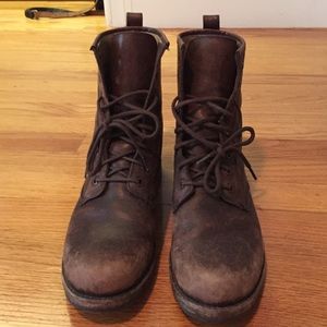 Frye Veronica Combat Boots brown leather size 8