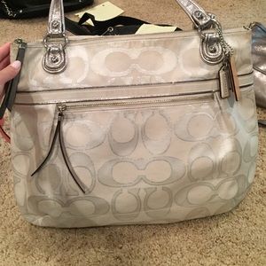 Cream and Silver Coach Tote