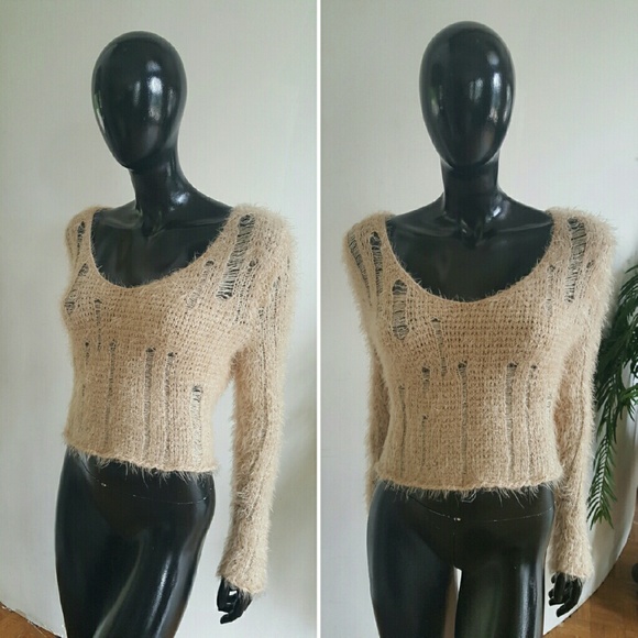 BP Distressed Fuzzy Crop Sweater
