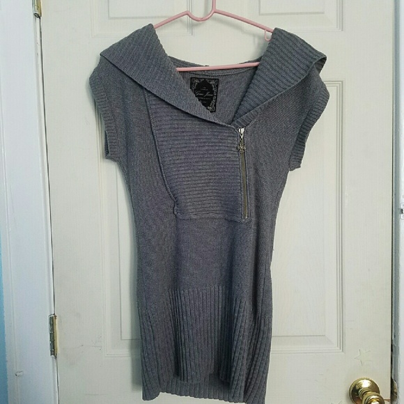 Gray Hooded Knit Guess Jeans Sweater Tunic Dress