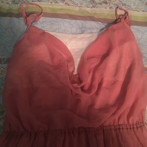 Rose pink sheer overlay with crime insert. Worn 2x