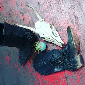 Vintage leather fringe cowboy boots