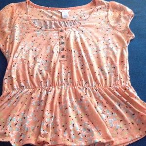 Cap sleeve peach floral shirt