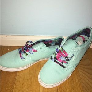 Mint green Vans with flower laces