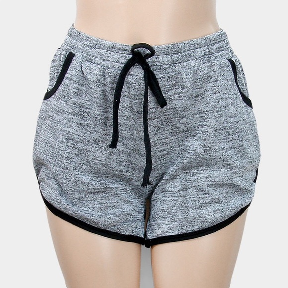 Black Trim Solid Color Drawstring Jogger Shorts - image 2