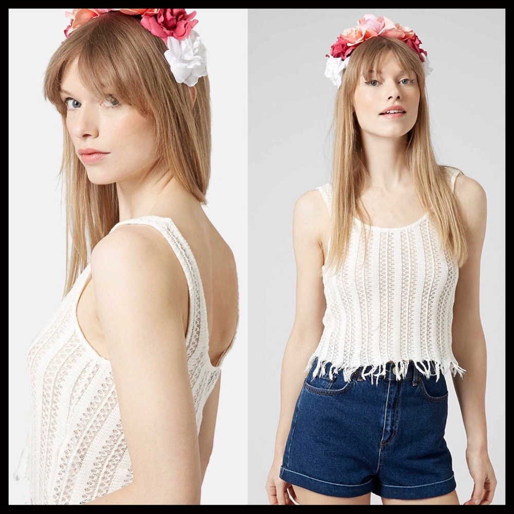 TOPSHOP WHITE BOHO FRINGE CROP TANK TOP A2C - Picture 5 of 8