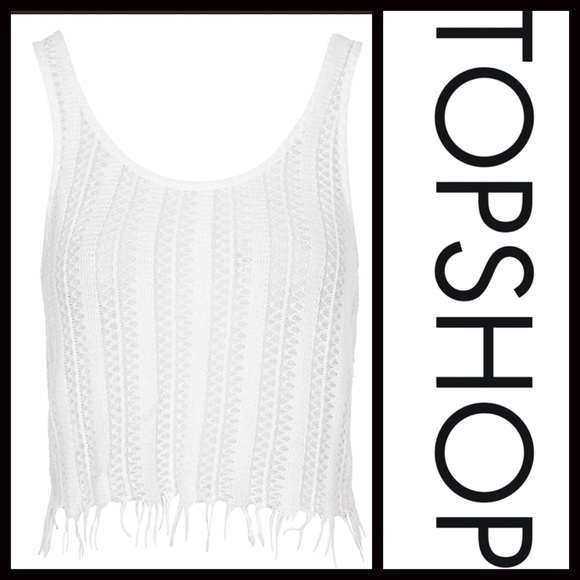 TOPSHOP WHITE BOHO FRINGE CROP TANK TOP A2C - Picture 6 of 8