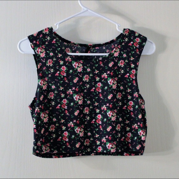 Navy and Floral Print Crop Top