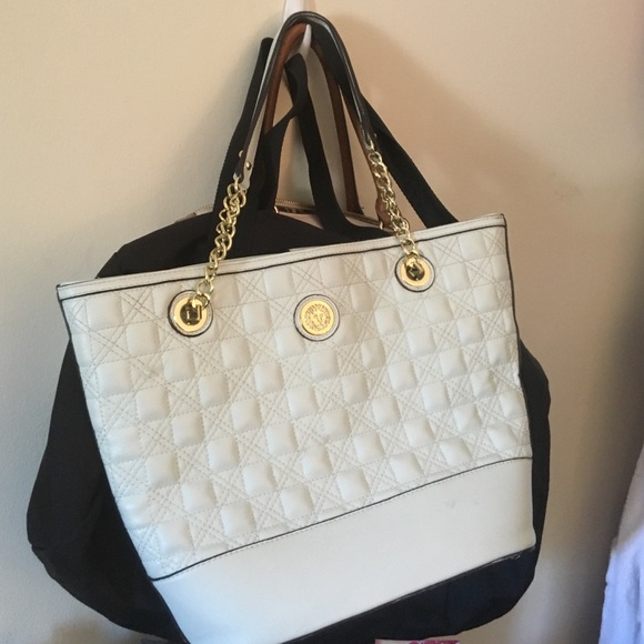 Anne Klein light blue quilted gold chain arm bag